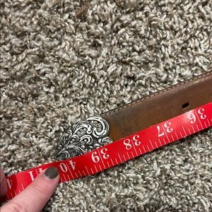 Western Brown Leather Belt with Silver Buckle